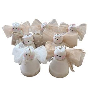 Vintage Handcrafted Mini Clay Pot Holiday Angel Ornaments - Set of 7 - Christmas